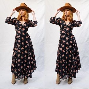 Free People Sea Glass Floral Cotton Midi Dress